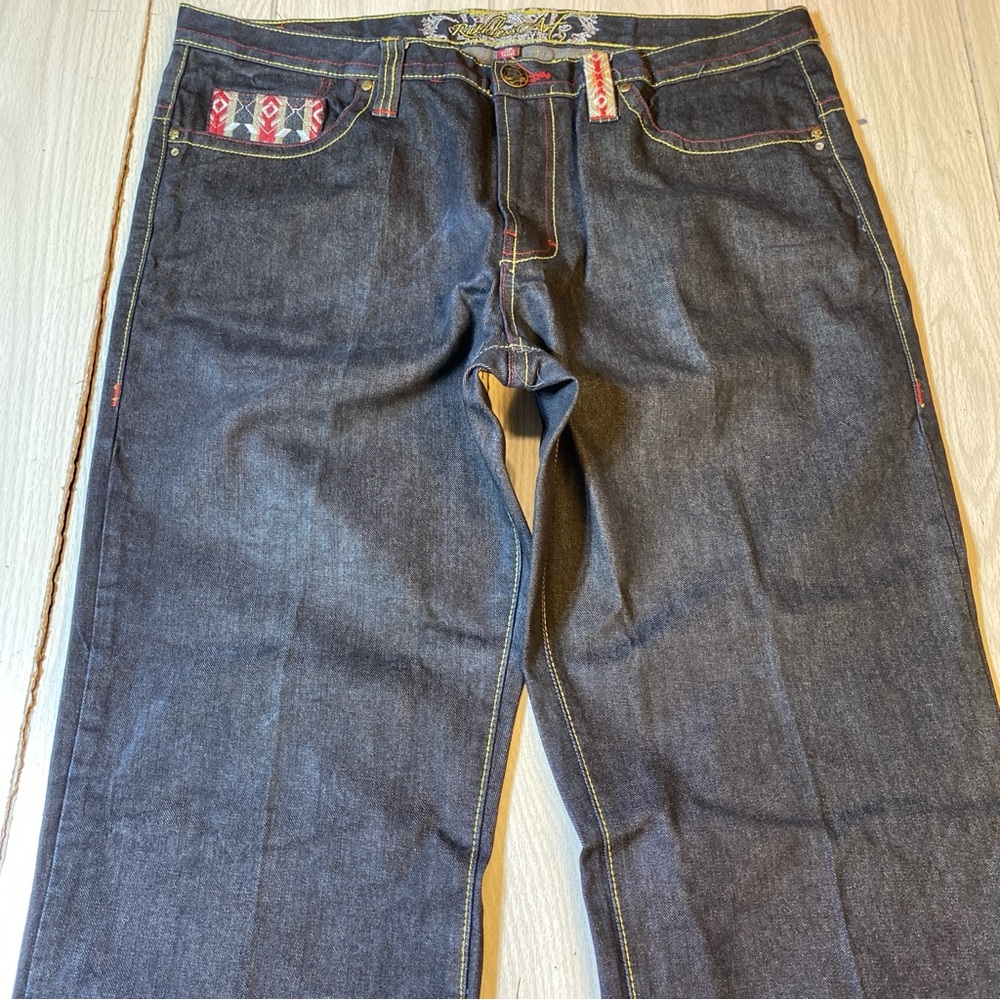 Ruthless Art Embroidered Jeans 38 x 36 Aztec Southwest Phoenix Dark Artful